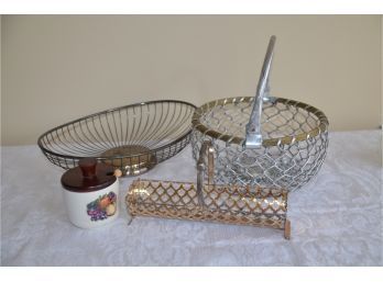 (#203) Silver-Plate Basket, Mustard Jar Japan