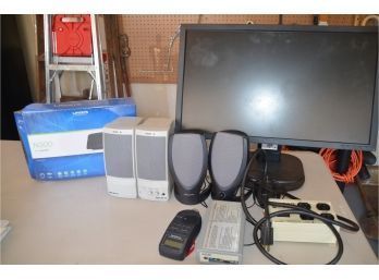 (#145) Computer Monitor, Harman Kardon And Acer Speakers, Linksys Router