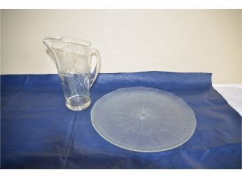 (#222) Etched Pitcher 9'H And Platter 13'R