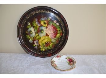 (#218) Hand-painted Tray And Royal Albert Trinket Plate