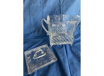 (#38) Crystal Glass Ice Bucket / Covered Candy Dish