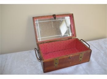 (#165) Vintage Treasure Chest Wood Inside Mirrored Box
