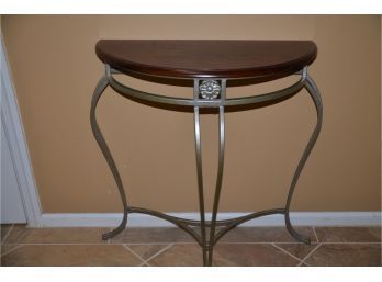 Entrance Accent 1/2 Moon Wood Top Metal Base Table