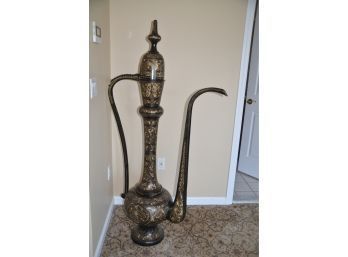 (#177) Oversized Floor Standing Brass Etched Arabian Moroccan Teapot 63'H