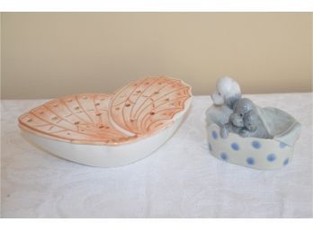 (#76) Nao Porcelain Puppy In Basket, Porcelain Butterfly Potpourri