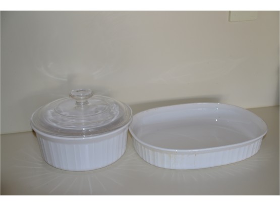 (#42) French White Corning Ware 1.5 Quart AND Round Casserole With Glass Lid