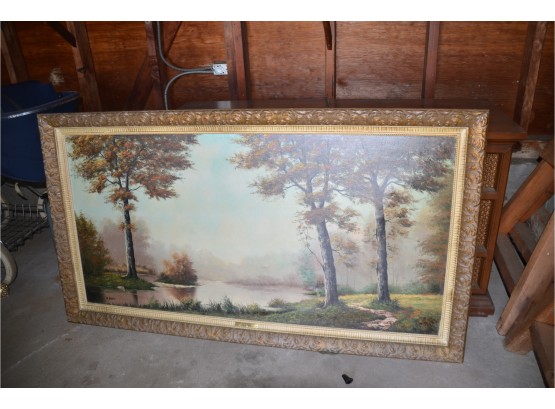 (#332) Waller Oil Landscape Painting 53x29 (one Slight Whole)