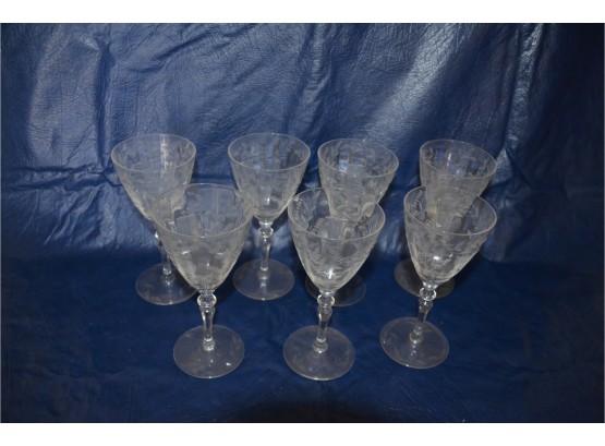 (#111) Vintage 7 Etched Wine Glasses