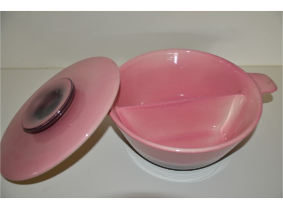 (#30) Vintage Hull Pink/black Divided Casserole Dish With Cover No.35 Oven Proof