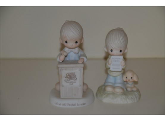 (#19) Precious Moments 2 Figurines: 1982 Jonathan & David - Lets Call The Club To Order AND God Understands
