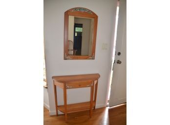 Hand-painted Oak Semi Side Entrance Table With Mirror