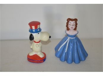 (#173) Vintage 1972 Snoppy United Features Syndicate 'America, You're Beautiful' And Ceramic Girl Figurine