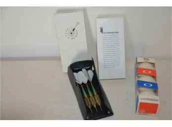 (#191) Dorwin Darts Set Of 3 And Package Of Voit Gold Balls