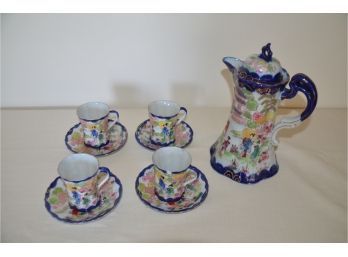 (#65) Japanese Tea Set (tea Pot, 4 Cups And Saucers)