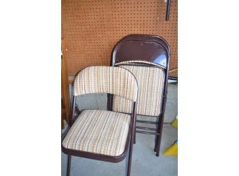 (#327) Meco Folding Chairs Brown With Fabric Cushion Seats And Back 4 Of Them