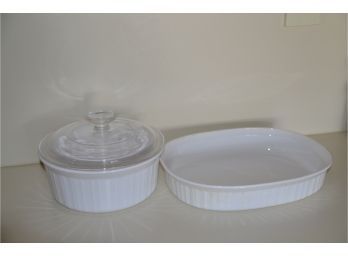 (#42) French White Corning Ware 1.5 Quart AND Round Casserole With Glass Lid