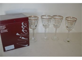 (#121) New In Box Mikasa Full Lead Crystal Goblets Wine Glasses (4)