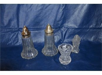(#103) Medium Size Glass Salt And Pepper Shakers, Tooth Pick Vase