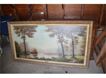 (#332) Waller Oil Landscape Painting 53x29 (one Slight Whole)