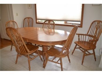 Oak Kitchen / Dining Table (2 Extra Leafs Stored Inside Table) And 6 Chairs