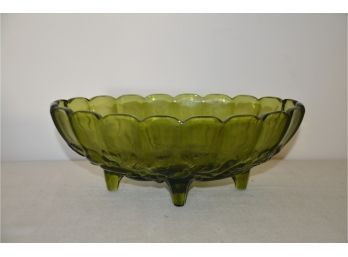 (#169) Green Vintage Glass Bowl 12'