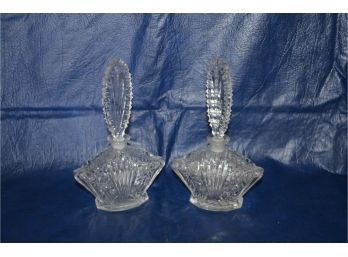 (#108) Pair Of Cut Glass Perfume Bottles With Stoppers