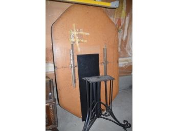 (#342) Dining / Kitchen Black Top (extra Leaf) Table Wrought Iron Base Legs (matches Chairs On Auction)
