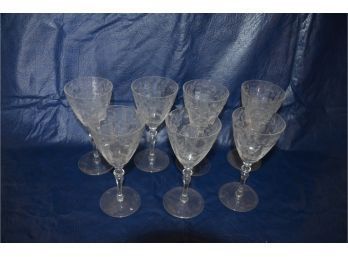 (#111) Vintage 7 Etched Wine Glasses