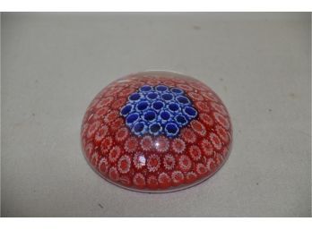 (#185) Glass Murano Glass Paperweight 5' Red, White And Blue