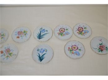 (#67) Japan Porcelain Flowered Coasters 10 Of Them