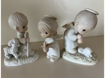 (#11) Precious Moments 3 Figurines: The First Noel  AND He Leadeth Me E1377 AND God's Ray Of Mercy PM841