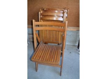 (#328) Vintage Slotted Seats And Back Wood Folding Chairs 6 Of Them