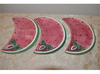 (#47) Italian Moon Shaped Watermelon Plates 3 Of Them