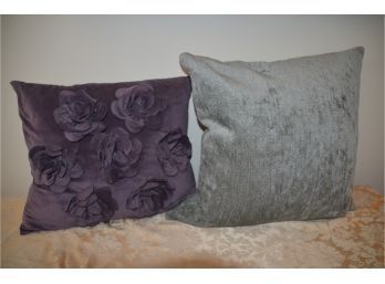 (#74) Decorative Pillow Grey (zippered) Purple Flower (no Zipper)