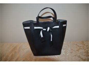 (#65) Black Tote Handbag With Small Zippered Insert Bag (missing Long Strap)