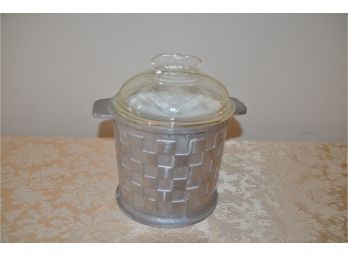 (#41) Metal Ice Bucket Plastic Insert With Glass Top Lid 9'H