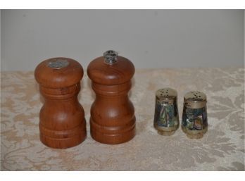 (#55) Salt And Pepper Shaker Sets - Petite Abalone And Silver - Wood Salt Shaker With Pepper Grinder