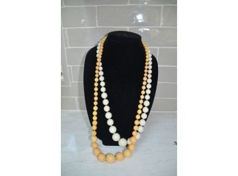 (#114) Costume Pearl Long Necklaces (2)