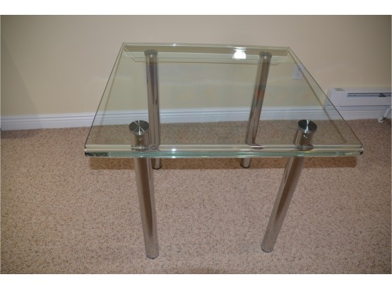 Unique Square Game Glass Top Table Chrome Legs With Protective Fitted Vinyl Cover