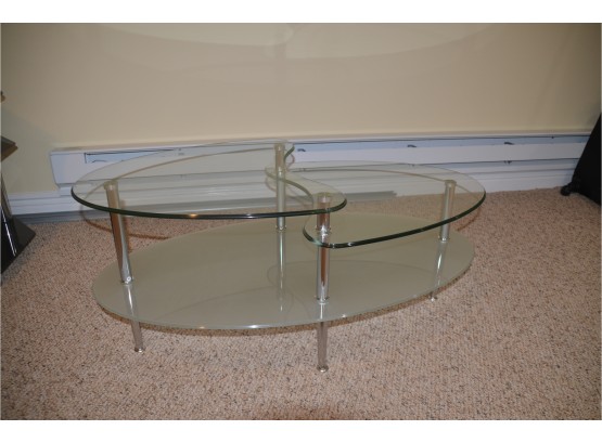 Tempered Glass Kidney Shape 2 Tier Glass Chrome Coffee Table