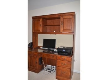 Home Office Desk, Hutch With Pin Fabric Back Board, Lock And Power Stripe (not Included Computer And Printer)