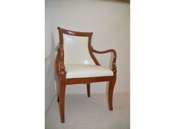 Classic Vintage Art Deco Desk Chair Accent Side Chair Off White Leather Upholstered Seat With Nail Head Trim
