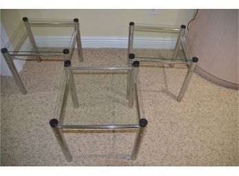 Glass Chrome 3 Side Accent Stackable Tables 15.5x15