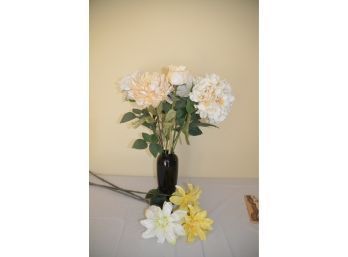 (#20) Artificial Flowers And Black Vase
