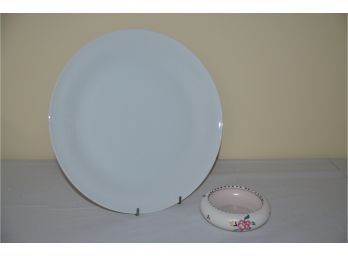 (#9) White Round Platter And Poole England Trinket Bowl