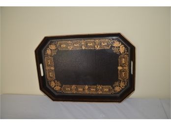 (#74) Beautiful Serving Tray Black With Gold Tole Accent Detail 19x13
