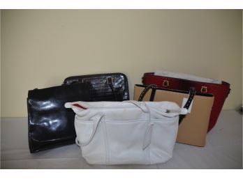 (#108) Assorted Handbags: White, Black, Burg.