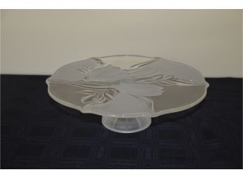 (#59) Pedestal Glass Floral Design Plate 12'