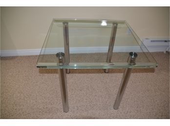 Unique Square Game Glass Top Table Chrome Legs With Protective Fitted Vinyl Cover