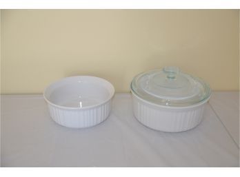 (#35) Corning Ware French White Casserole One Lid 2.5 Quart And 1.5 Quart